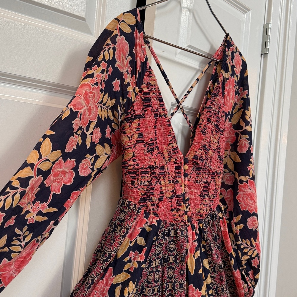 Free People A New Way Maxi Dress Navy Combo Medium - Picture 5 of 9